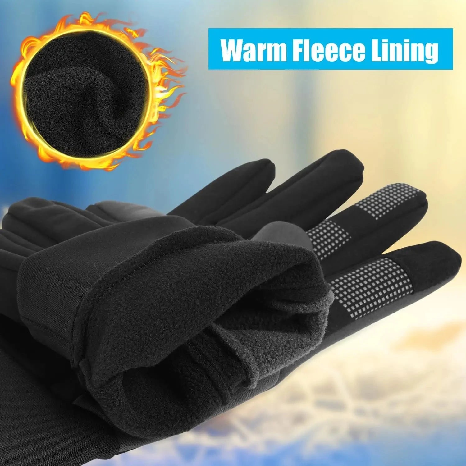 Men Winter Warm Gloves Waterproof Windproof Touchscreen Fleece Lined Thermal Anti Slip Gloves for Outdoor Cycling Hiking GlowCart