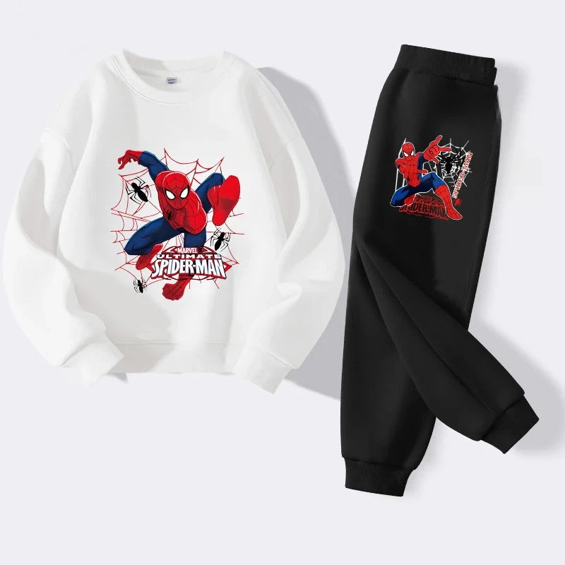 Disney Boys Casual Hoodies Sets Cartoon Spider-Man Printed Children's Pullover Long Pant Two Piece Suit Autumn Kids Sweatsuit GlowCart