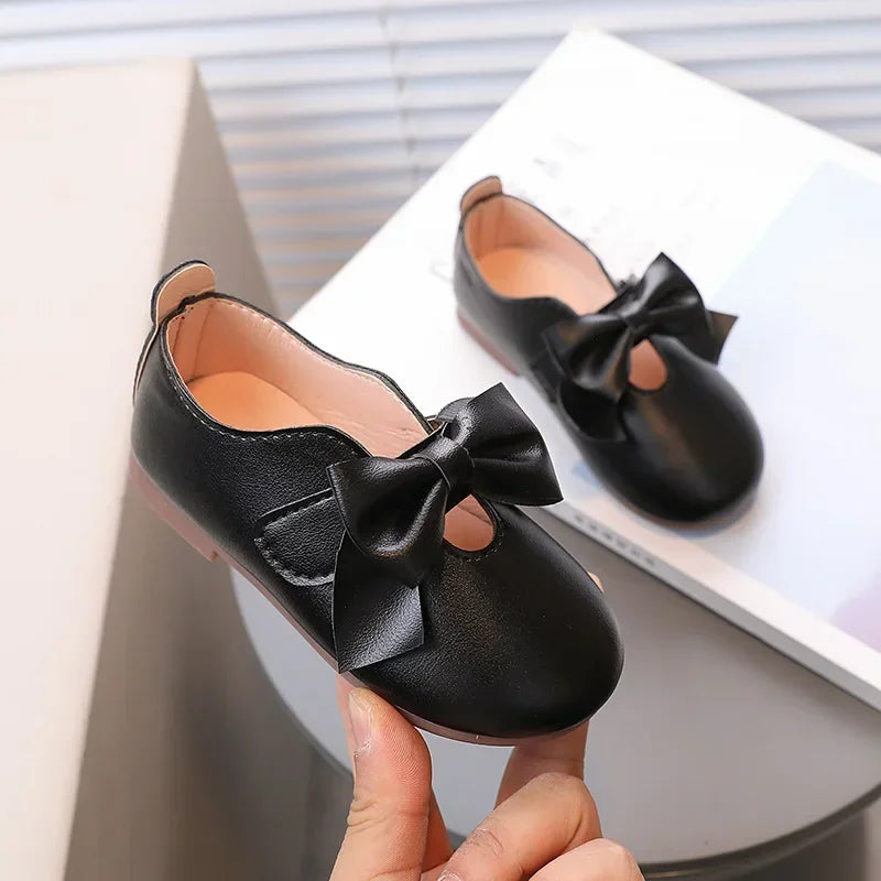 Children Leather Shoes with Bow-knot Round-toe Solid Color Soft Kids Casual Shoes Sweet Princess Girls Flats Moccasin Shoes GlowCart