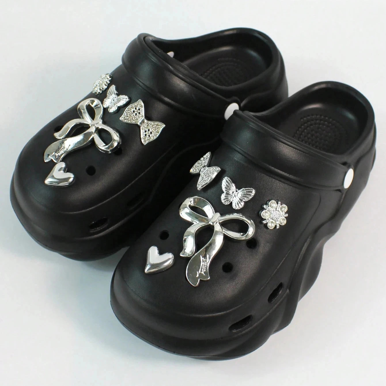 Women DIY Silver Butterfly-Knot Fashion Bow Decor Clogs GlowCart