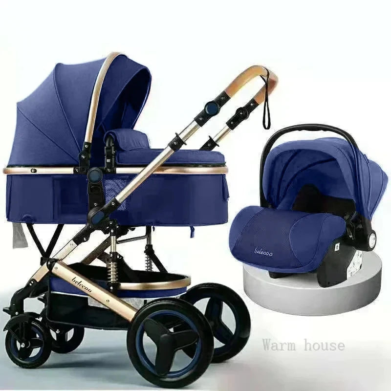 Baby stroller 3 in 1 with car seat 530D baby carriage removed sleeping basket two-way travel stroller High quality Belecoo GlowCart