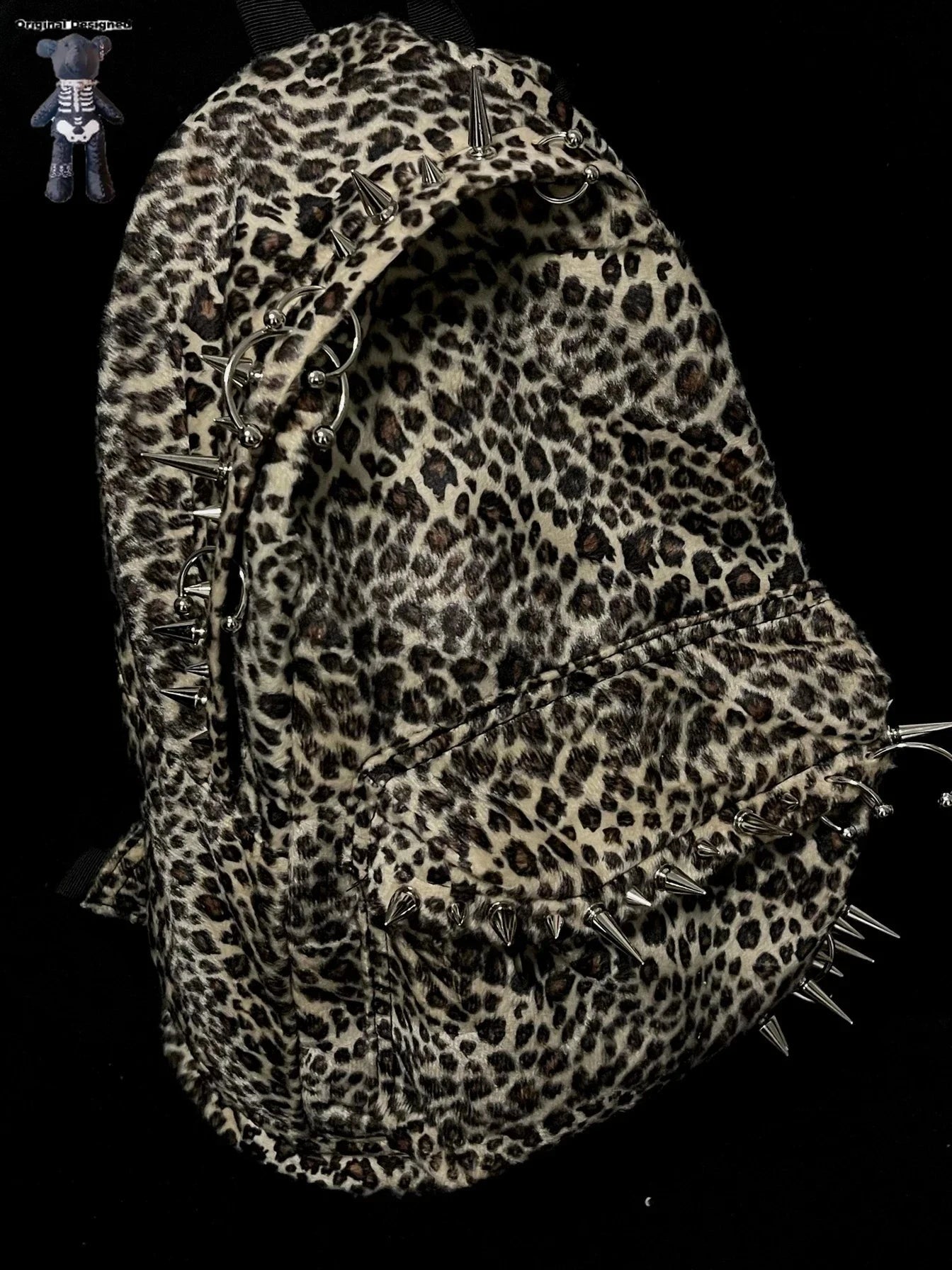 punk rivet leopard print backpack men's bag large capacity GlowCart