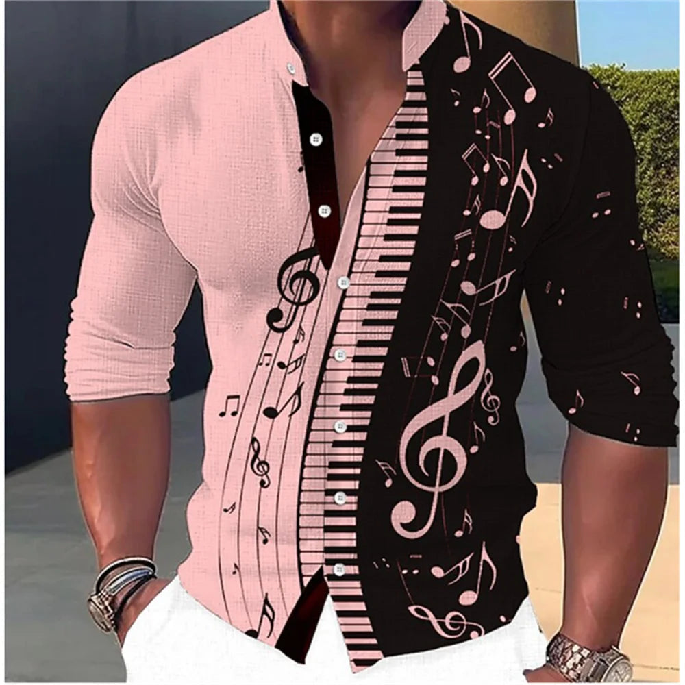 2023 Fashion and Fashion Standing Neck Shirt Men's Long Sleeve Shirt Casual Outdoor Party Soft and Comfortable Fabric Button Top GlowCart