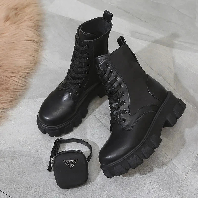 BLACK and White Boots Winter Shoes Women Ankel Boots Goth GlowCart