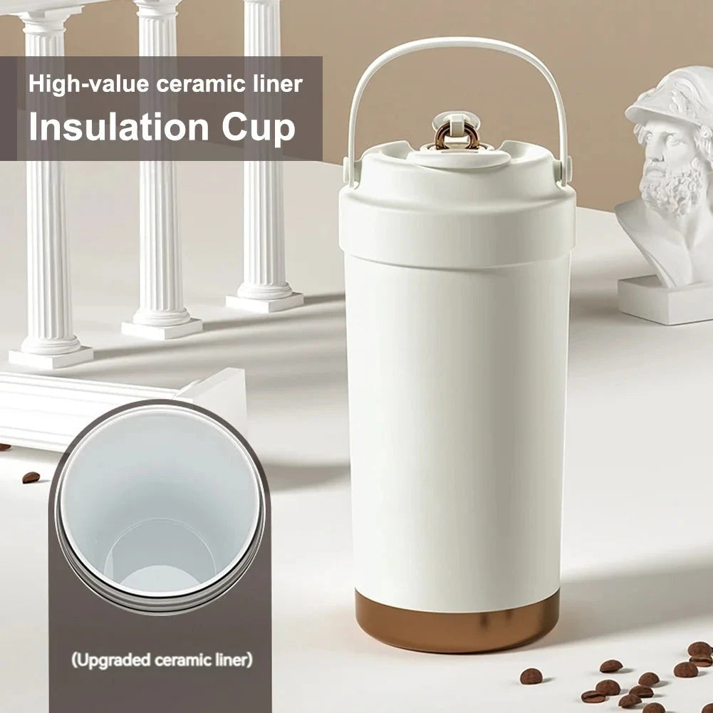 2025 New 500ml Stainless Steel Travel Coffee Mug Ceramic Coated Insulated Water Bottle Flasks with Lid & Straw Insulated Tumbler GlowCart