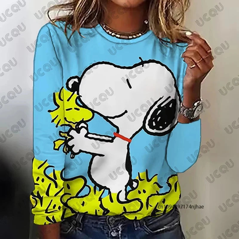 Autumn Winter New Cartoon Snoopy Print Women's Long Sleeve GlowCart