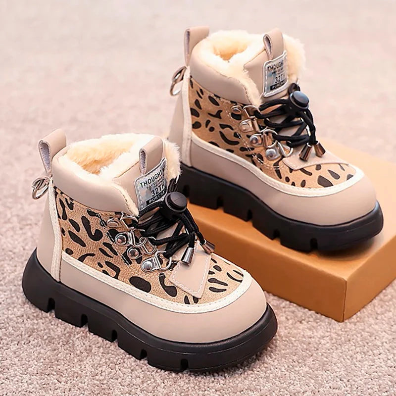 Leopard Fashion Snow Boots For Children Thick Warm Teenager Kid's Plush Boots Trend Fashion Boy's Girl's Warm Ankle Boots GlowCart