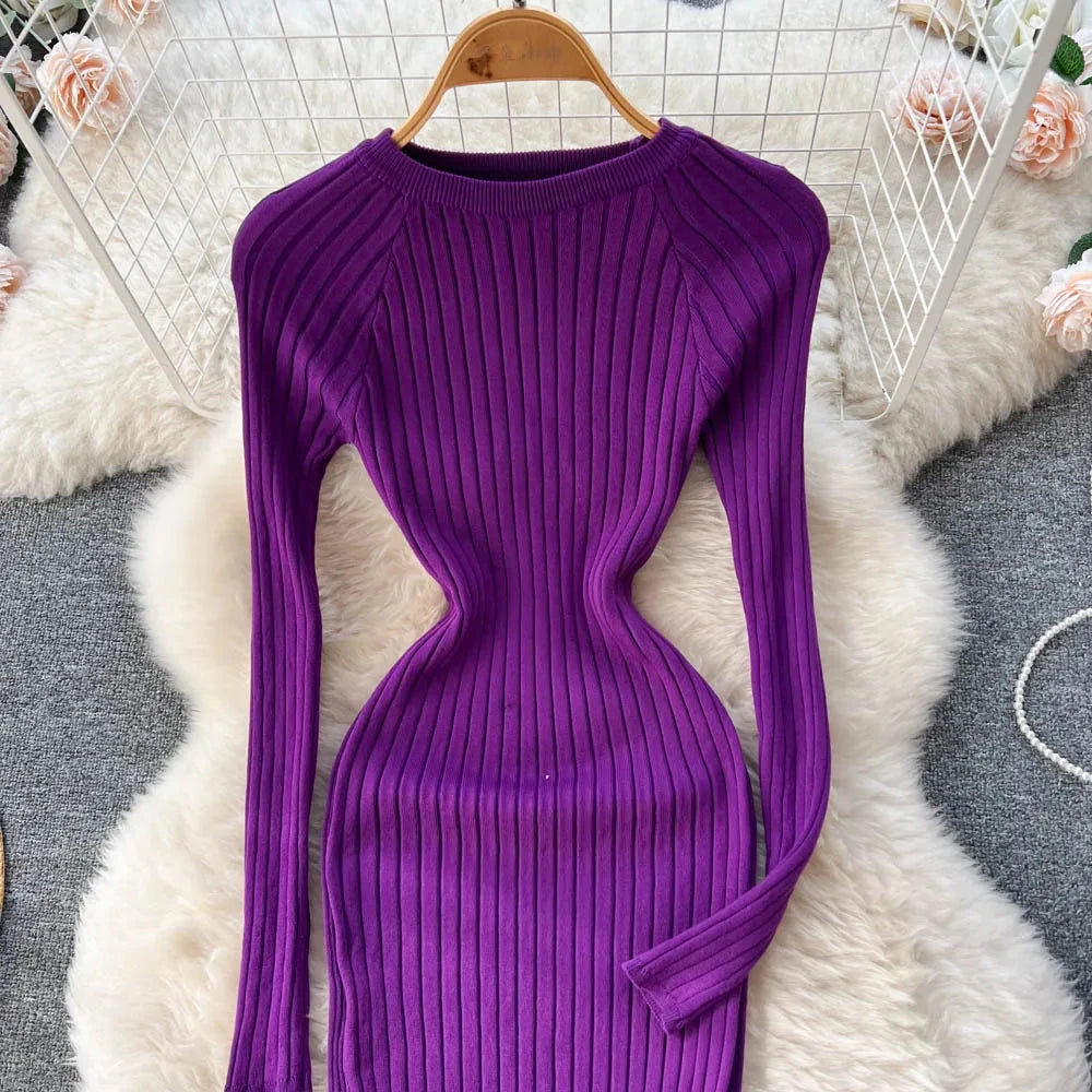 SINGREINY Winter Women Knit Maxi Dress O Neck Autumn Long GlowCart