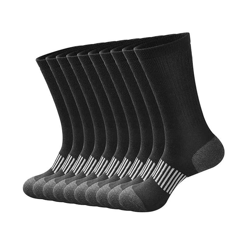 10 pairs of men's four season simple striped breathable sports socks, men's black and white running socks, mid length socks GlowCart