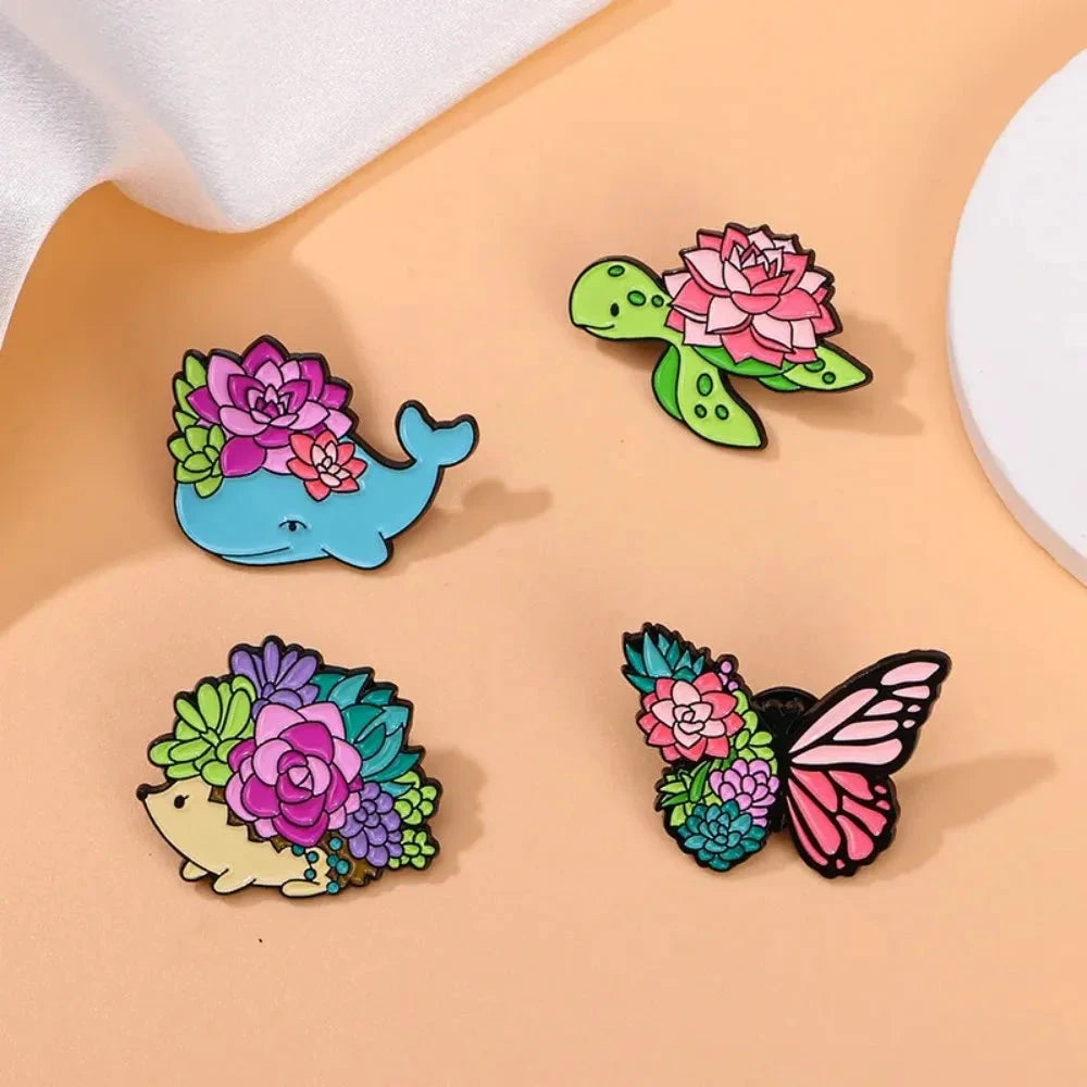 Cute Succulent Plant Enamel Brooch Cartoon Colorful Animal GlowCart