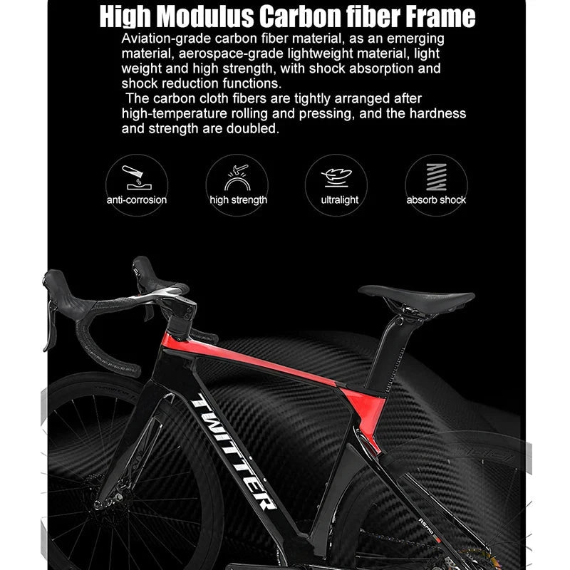 Twitter 700X28C Sensah 24 Speed Carbon Road Bike Hydraulic Disc Racing Bicycle With 50mm Carbon Wheelset inner Cables For Adults GlowCart