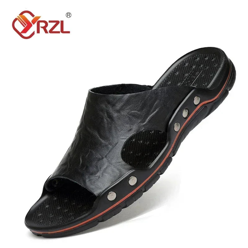 YRZL Mens Sandals PU Leather Classic Summer Men Slippers Soft Black Slippers Big Size Slippers Lightweight EVA Slides for Men GlowCart