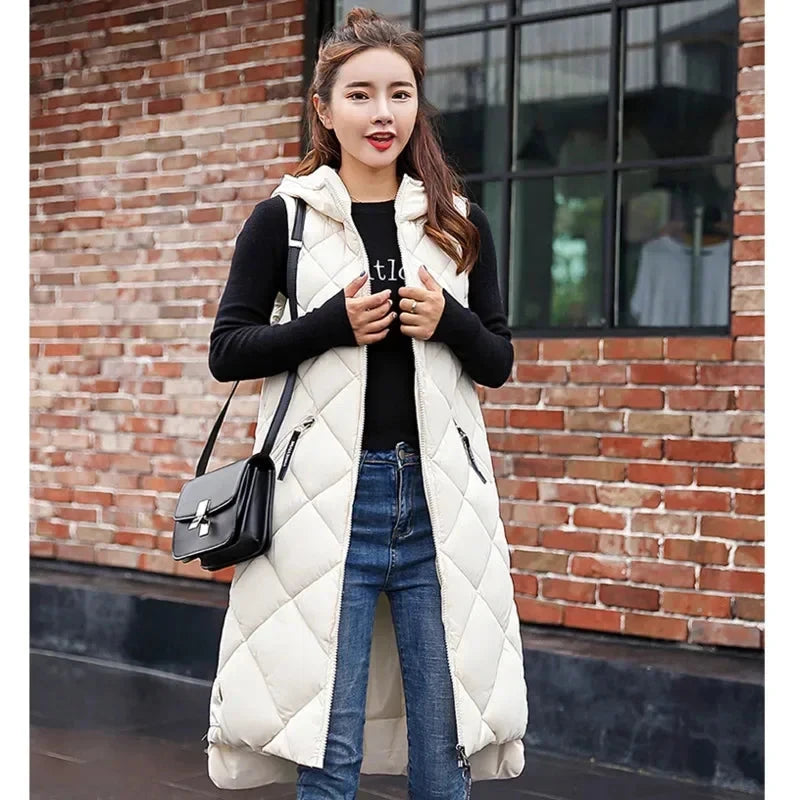 Women's Sleeveless Vest Long Down Padded Jacket Solid Color GlowCart