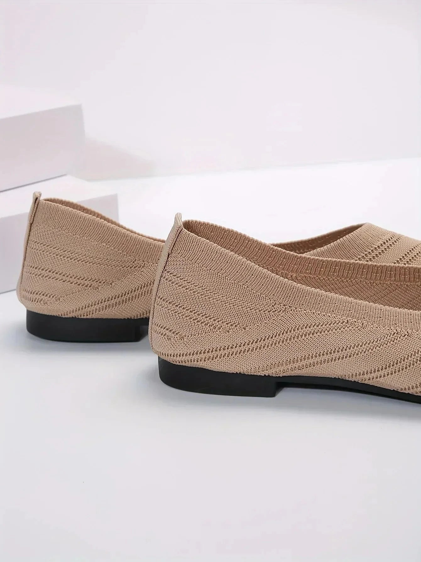 New 2024 Pointed Toe Flat Office Boat Solid Color Knitted GlowCart