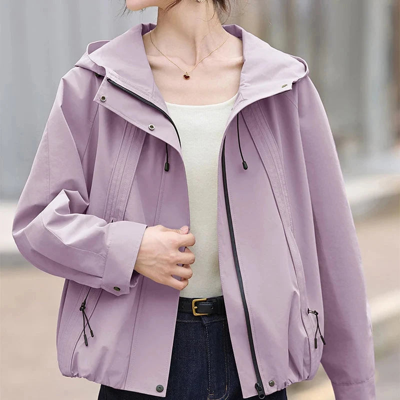 Casual Hooded Women's Windbreaker Jacket Zipper Up Short GlowCart