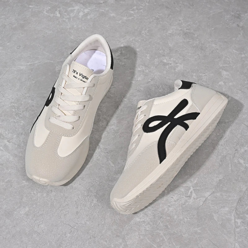 2025 new women's sports shoes casual lace up women's fashionable vulcanized shoes versatile flat shoes GlowCart