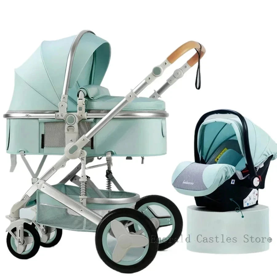 3in1 Baby Stroller With Car Seat,High Landscape  Stroller Luxury Infant Stroller Set Newborn Baby Car Seat Trolley Pushchair GlowCart