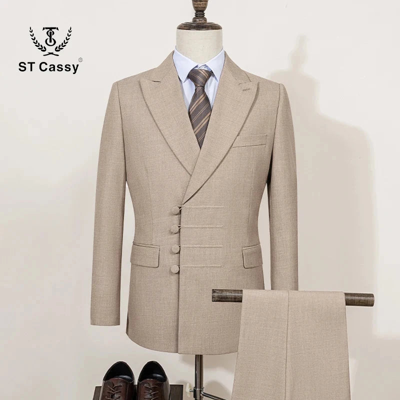 ST Cassy Elegant man suit for wedding peach Slim Fit Double GlowCart