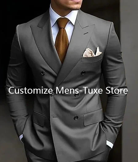 High Quality Brown Men's Suits Double Breasted Bespoke GlowCart