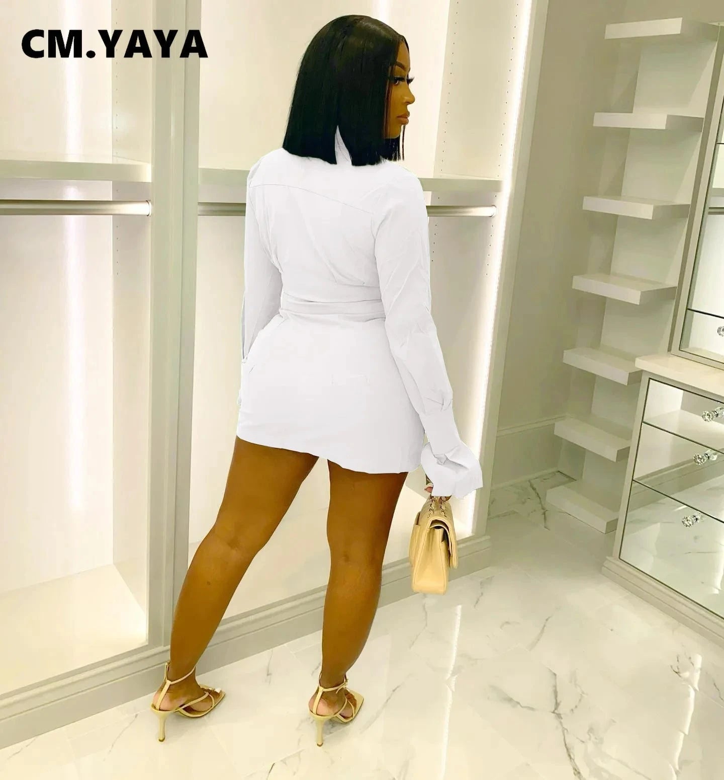 CM.YAYA Women Single Breasted Turn-down Neck Shirt Style GlowCart