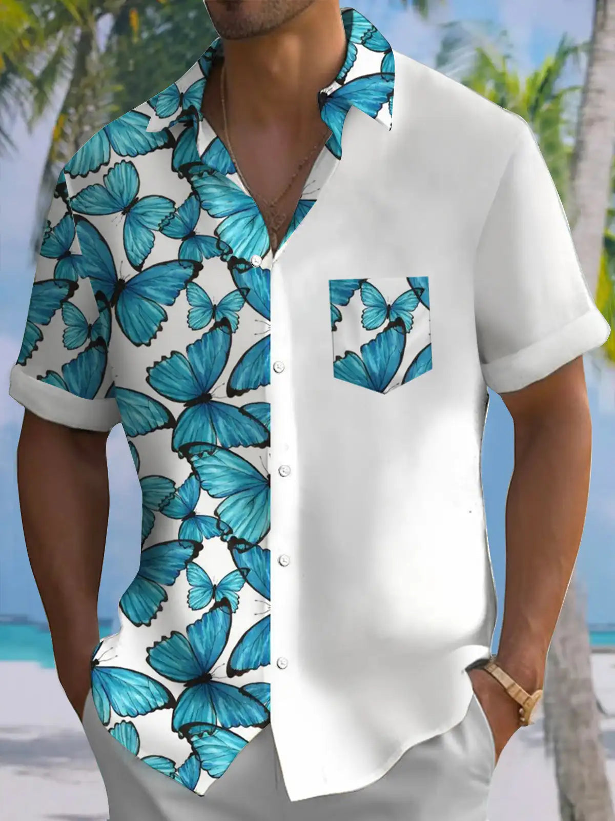 New Hawaii Spring/Summer Fashion Leisure Street Walk Tourist Beach Printed Full Open Short Sleeve Button Shirt, XS-5XL GlowCart