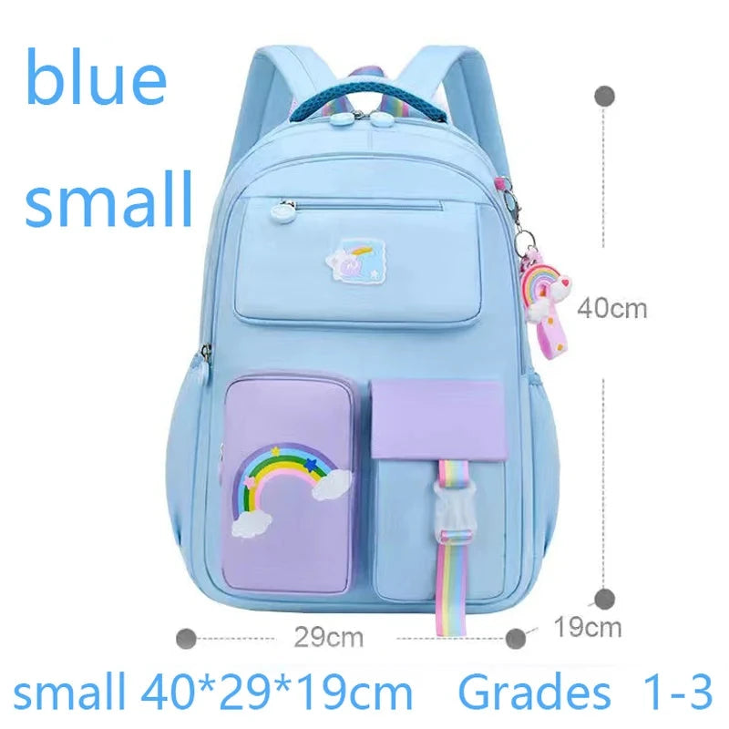Primary High Class Backpack for Girls Macaron Color Blocking Kid Backpack Rainbow Zipper Large Capacity Teen Girl School Bag GlowCart