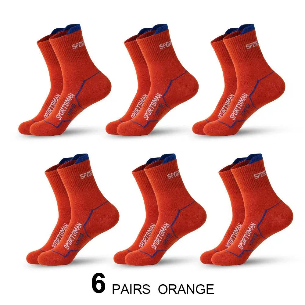 6/12 Pairs Men Mid Length Sports Socks Fashionable Geometric Patterns Breathable Odor Resistant Running Cycling Basketball Socks GlowCart