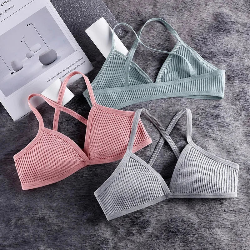 Women Sports Bra Comfort Cotton Bras For Women Thin French Style Bralette Sexy Deep V Triangle Cup Cross Tank Top Bra Yoga Gym GlowCart