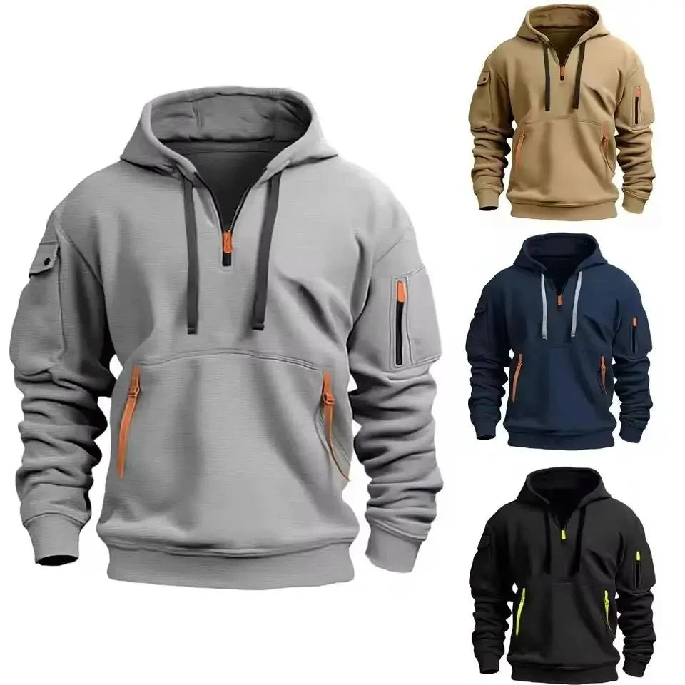2025 New Multi Pocket Zipper Fleece Hooded Casual Shirt for Men and Women Plus Size Loose Pullover Fashion Sweatshirt top GlowCart