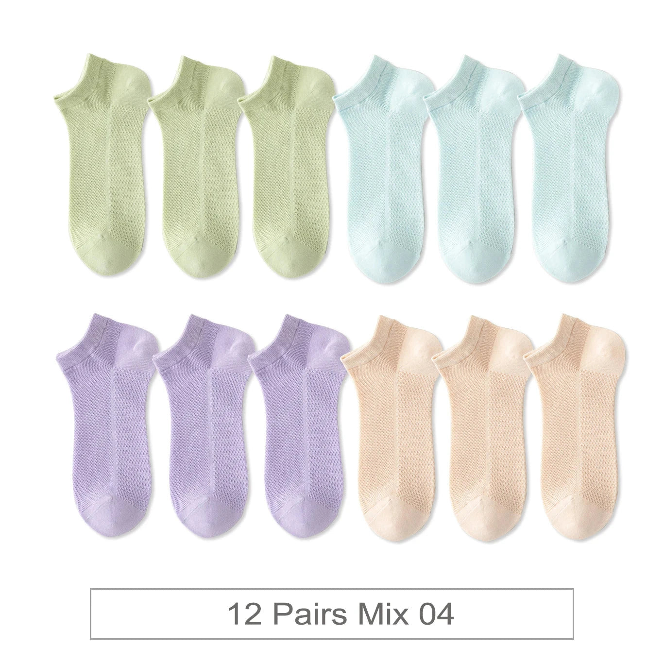 12 Pairs New Woman Cotton Socks Short Thin Mesh Breathable GlowCart