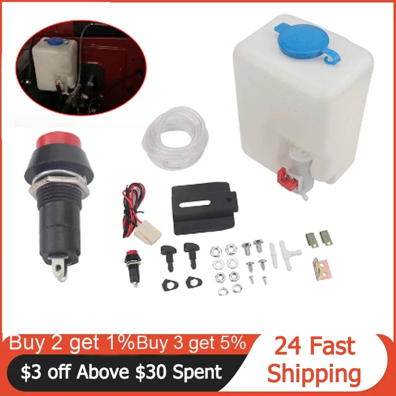 Car Windshield Washer Bottle 12V Windscreen Washer Pump Fluid Tank 1.5L Reservoir Nozzle Sprayer Kit Universal Accessories GlowCart