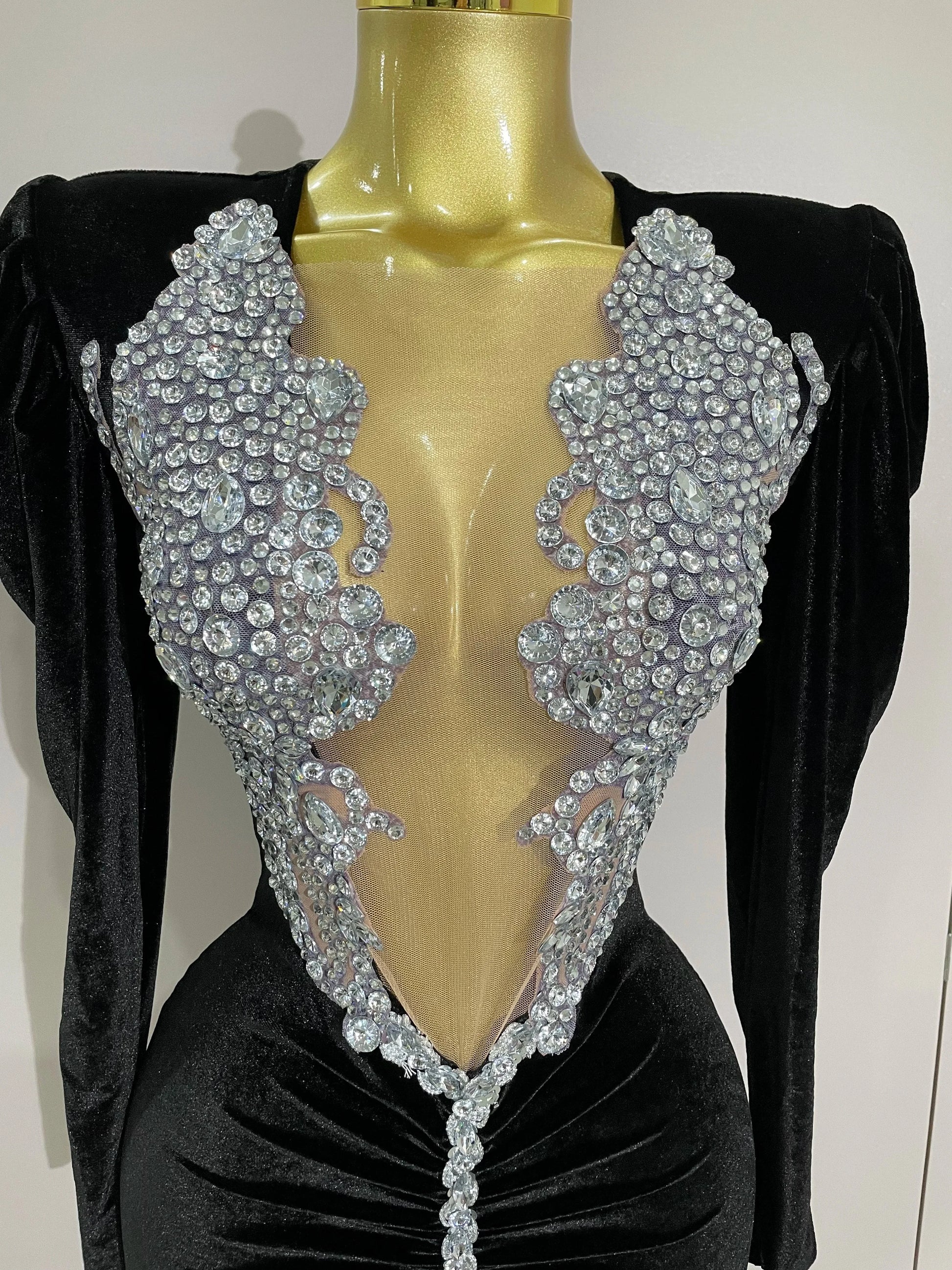 Luxury Sparkly Crystals Sexy Mesh White Velvet Short Dress GlowCart