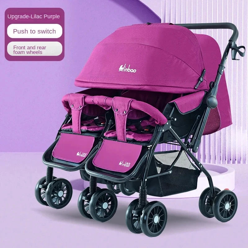 Baby Double Pushchair Ultra Lightweight Two-way Foldable Shock Absorbing Poussette Double Can Sit and Lie Down Twin Pram GlowCart