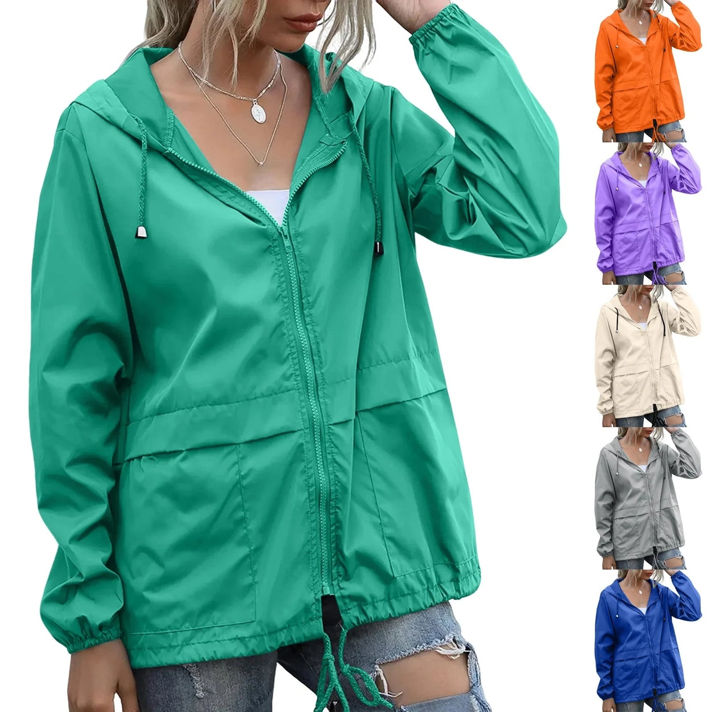 Solid Hooded Windproof Quick Dry Coat Ultra-Light Short GlowCart