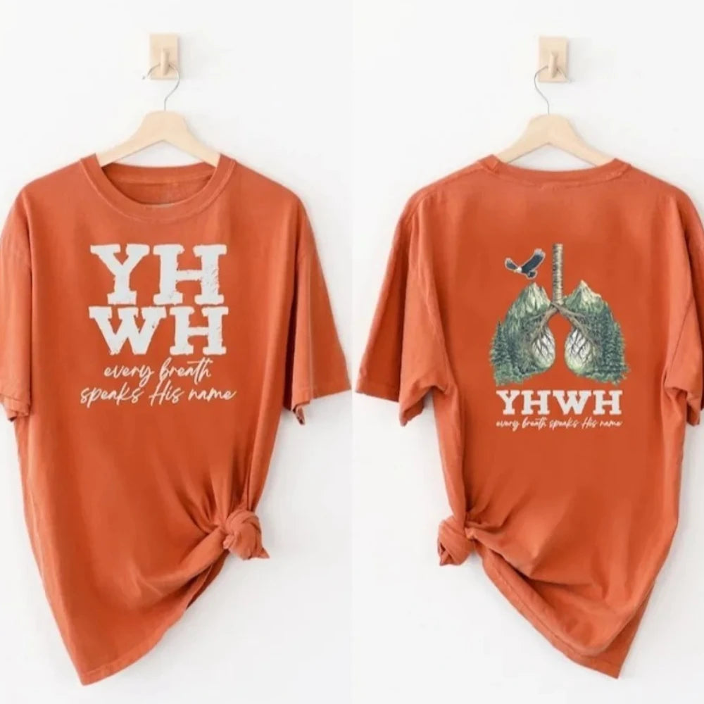 YHWH Womens T-shirt Short Sleeve Summer Casual Fashion Tops Cotton Tee Every Breath Speaks His Name Yahweh Tree Lungs Design Tee GlowCart