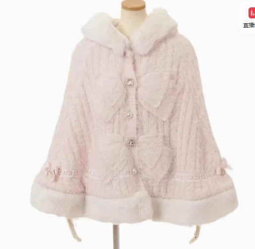 Japanese Liz Sweet Princess Faux Rabbit Fur Cape Coat Women GlowCart