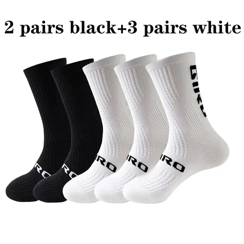 GIR0 5pairs 2026 New Cycling Socks Bike Nurse Compression Road Bike Running Mtb Knee-high White Sports Funny Brand Black GlowCart