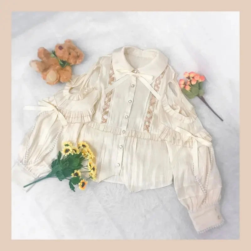 SOIOMES European White Lace Chiffon Lolita Top with Black GlowCart