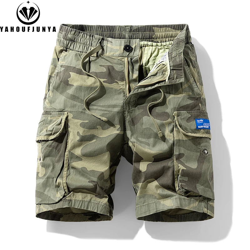New Men Summer Outdoor Leisure Camouflage Comfortable Shorts Men Elastic Waist Loose Straight High-Quality Design Shorts Male GlowCart