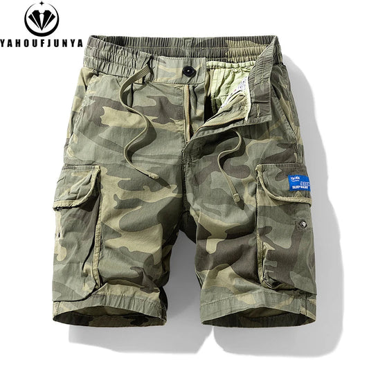 New Men Summer Outdoor Leisure Camouflage Comfortable Shorts Men Elastic Waist Loose Straight High-Quality Design Shorts Male GlowCart