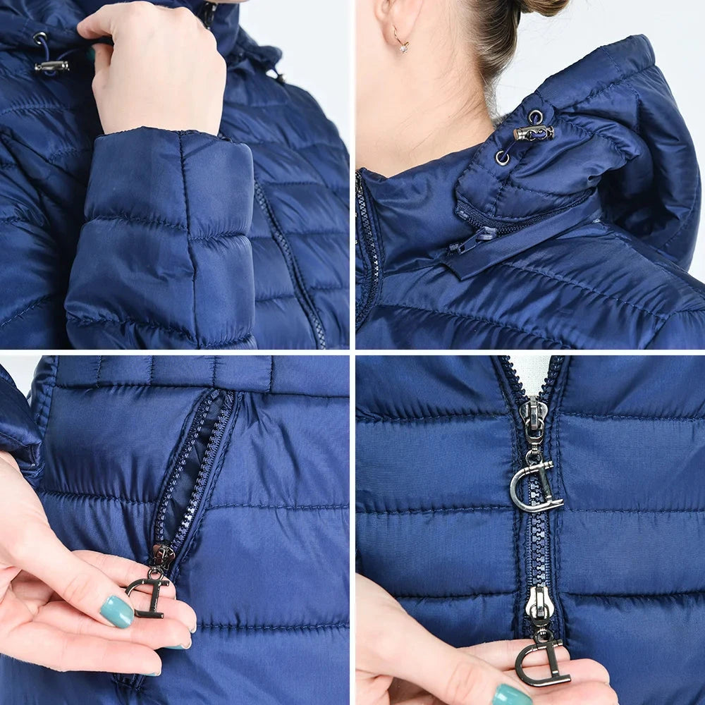 COUTUDI-Women's Winter Long Down Coat, Slim Hooded Warm GlowCart