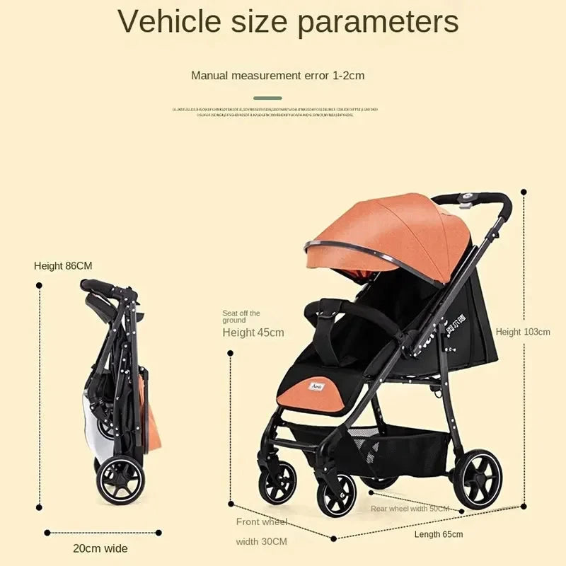 Portable Baby Stroller Can Sit and Lie Down With One Key Folding Bidirectional High View Shock Absorption Universal Wheel GlowCart