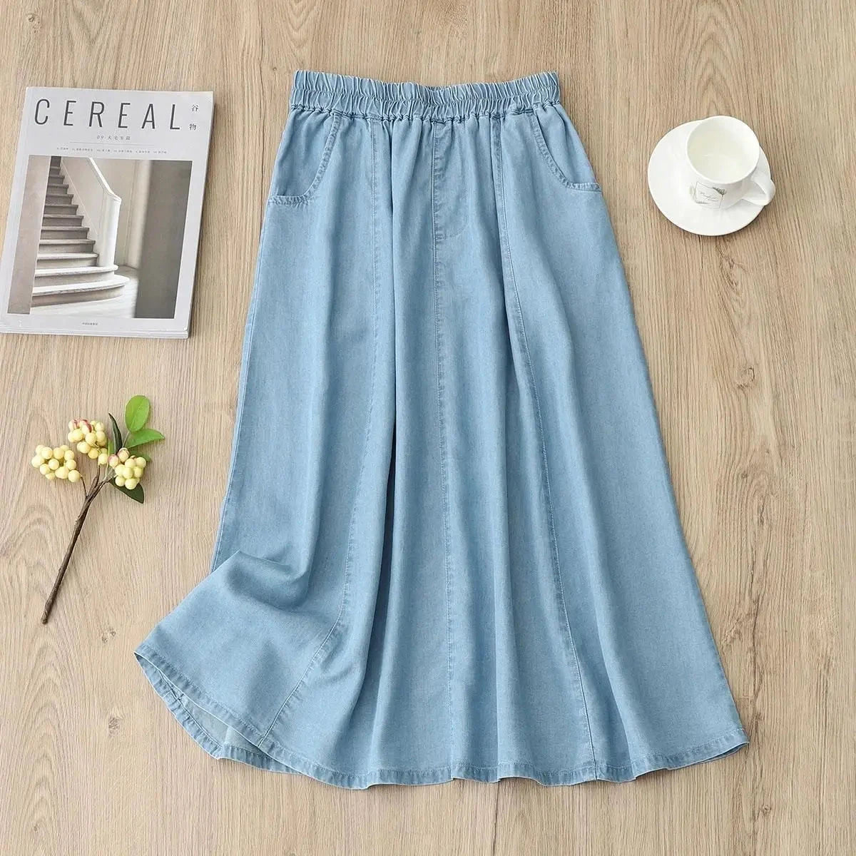 Soft Denim Skirt Women's Summer New Thin Style Large Size Jean Skirt Korean Version Loose High Waisted Elastic A-line Skirts GlowCart