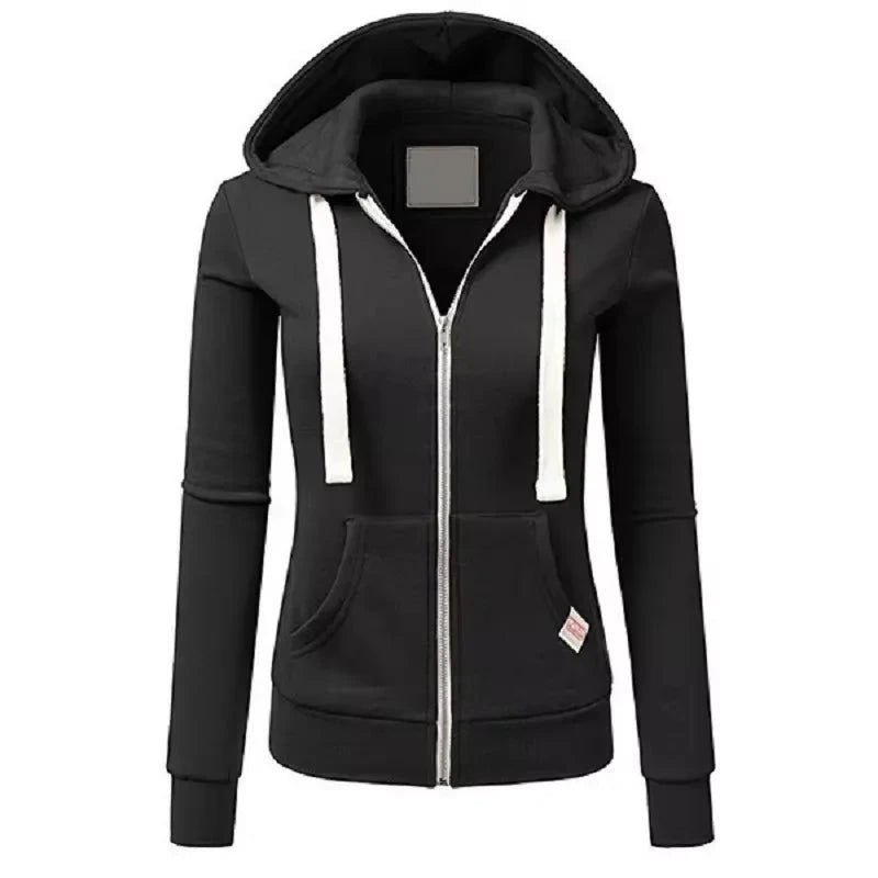 2024 Autumn/Winter New Women's Personalized Fashion Sports Hoodie Long Sleeve Drawstring Pocket Zipper Coat Woolen Sweater Top GlowCart