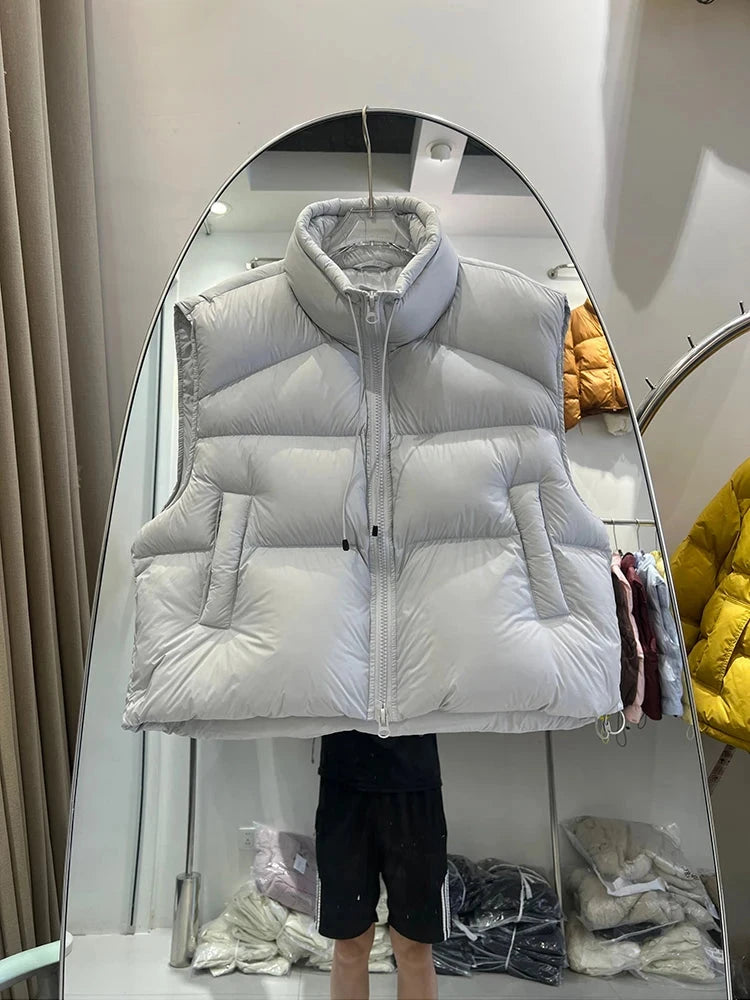 Autumn Winter Stand Collar Solid Fluffy Down Vest Women GlowCart