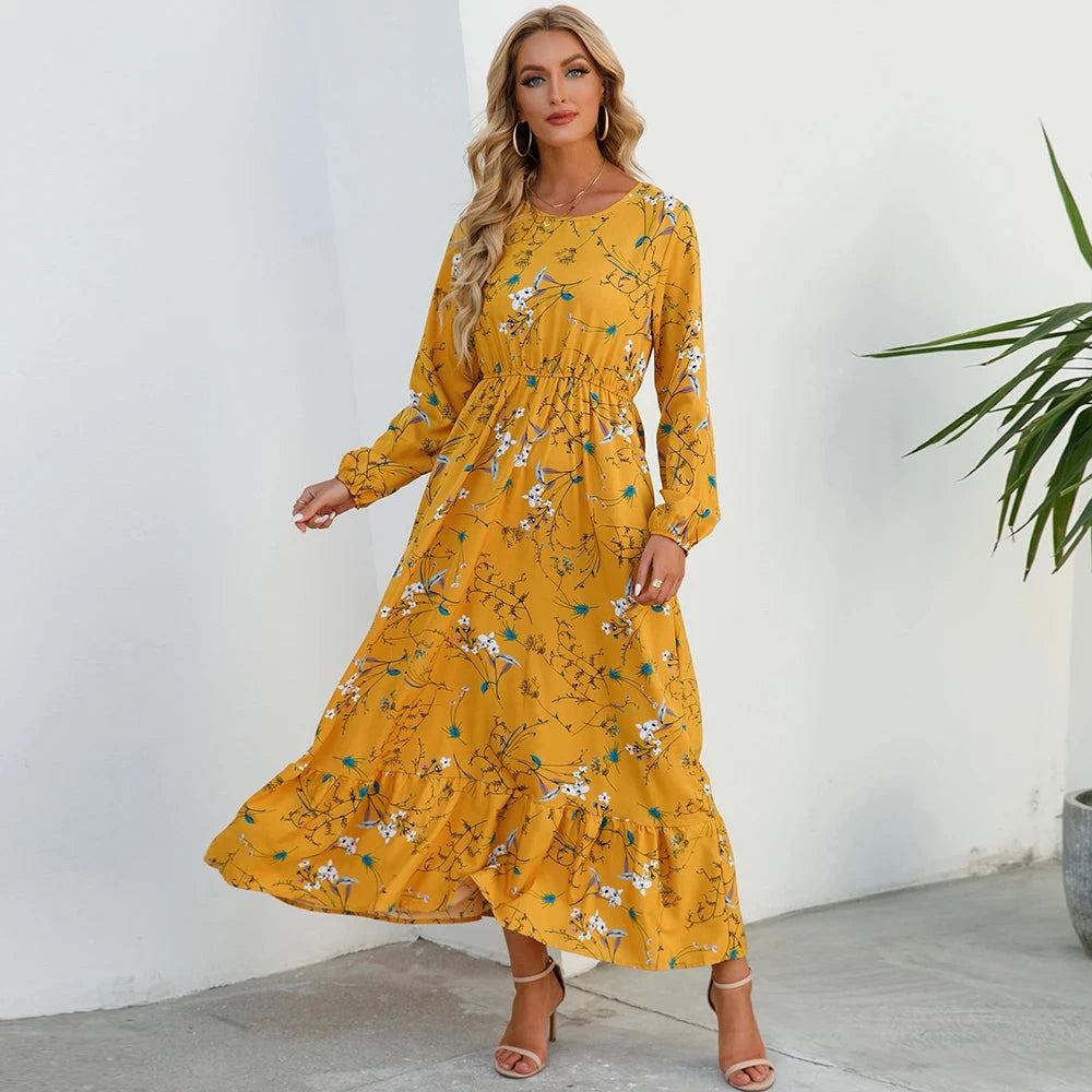 Women Maxi Dresses Sping Autumn Bohemian Casual Full Sleeve GlowCart
