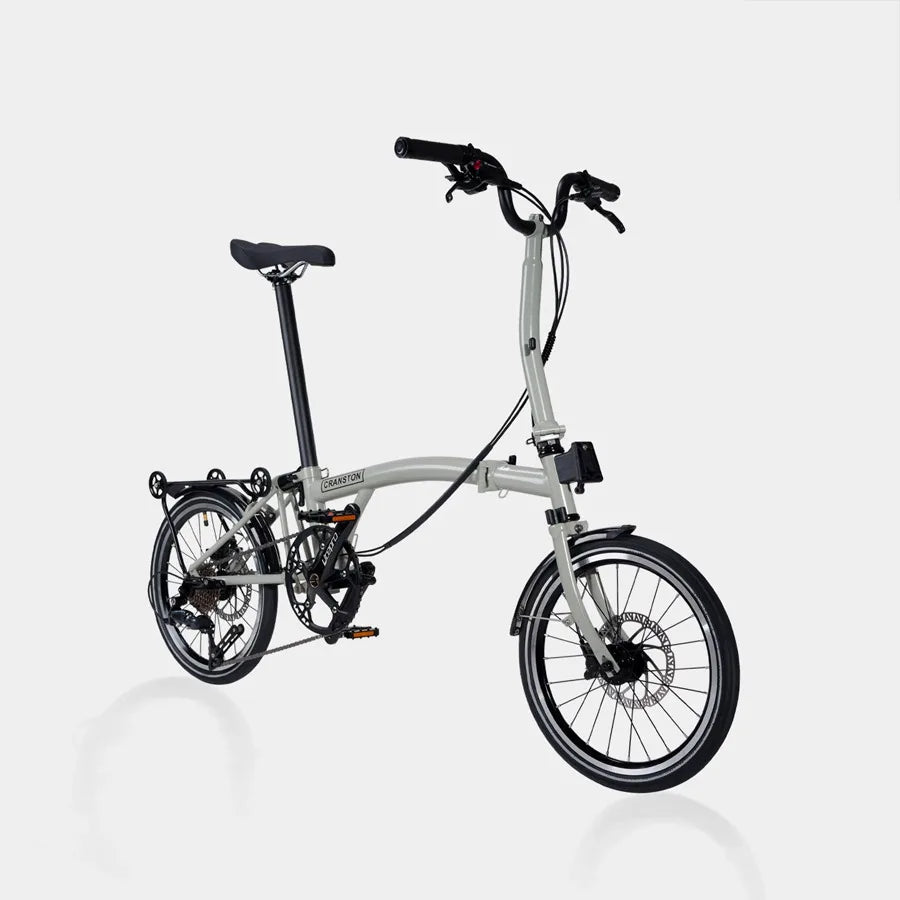 CRANSTON Lightweight Grey Disc Brake M/S 16-inch Portable Folding Bicycle 9 Speed Chrome-molybdenum Steel Retro Bike for Adult GlowCart