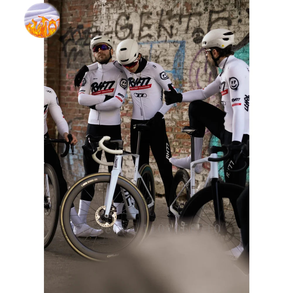 RH77 Bike Thermal Fleece Bicycle Jersey Winter Warm Cycling Jerseys Road Race Cut Aero Jersey Men Italian Clothing Long Sleeve GlowCart