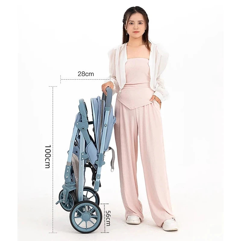 Luxury Baby Stroller Can Sit and Lie Down High Landscape Lightweight One Button Folding Two-way Push Four Wheel Shock Absorption GlowCart