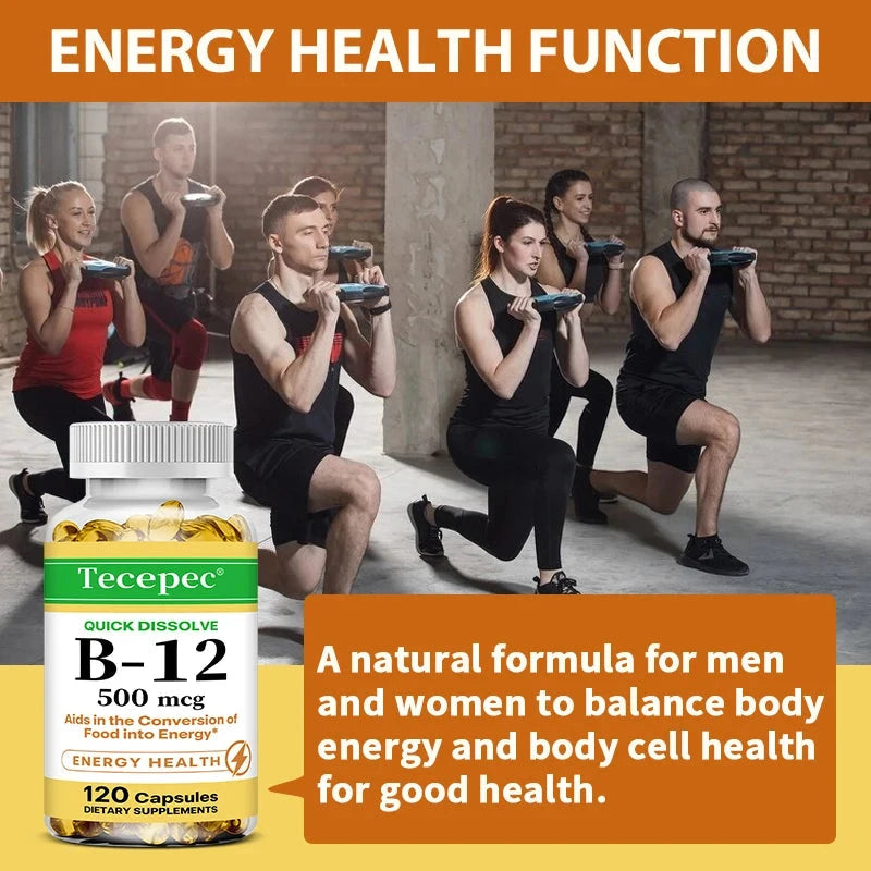 Vitamin B-12 500mcg Capsules for Heart Health Support Energy GlowCart